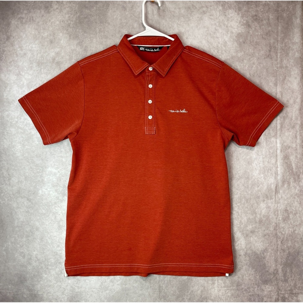 Travis Mathew Polo Shirt Mens Large Orange Golf Performance Stretch Tennis Plain